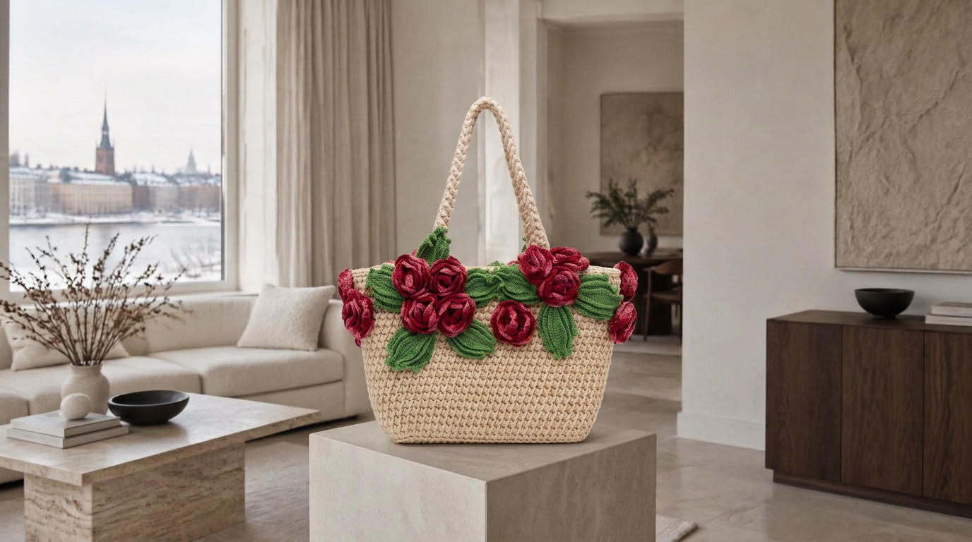 Rose Tote Bag, handvirkad av Noal Atelier i Stockholm