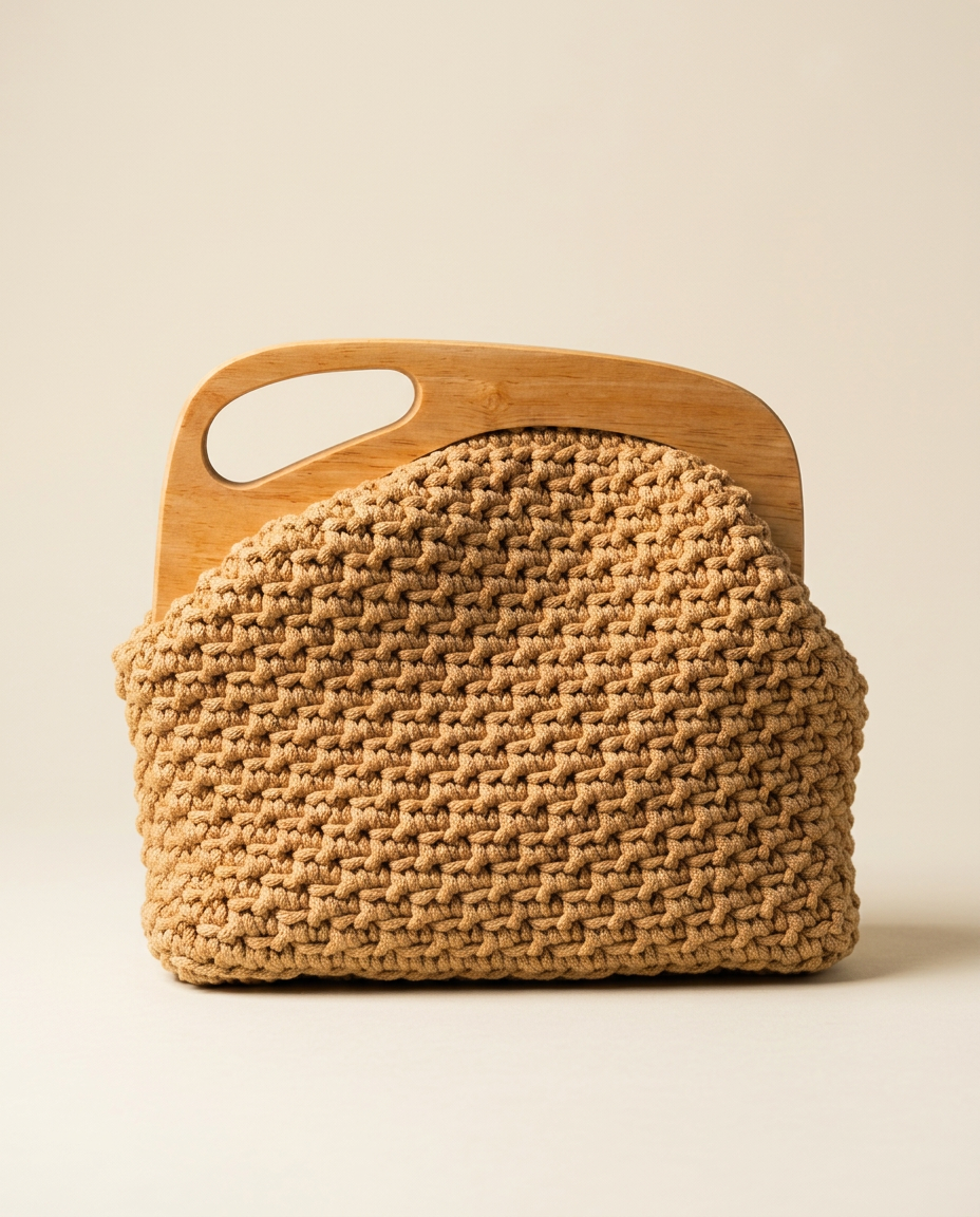 Sand Clutch — handvirkad väska i Bomull · Trähandtag från Noal Atelier