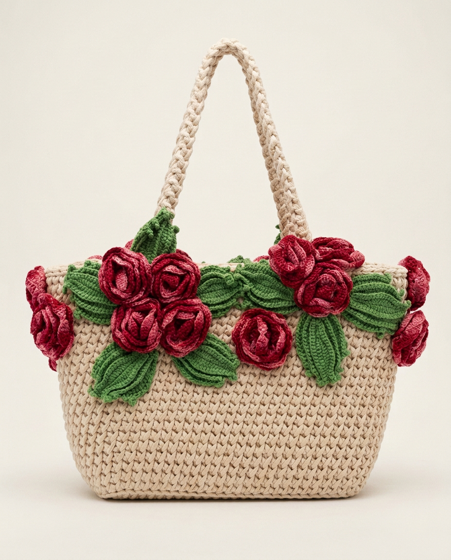 Rose Tote Bag — handvirkad väska i Bomull från Noal Atelier