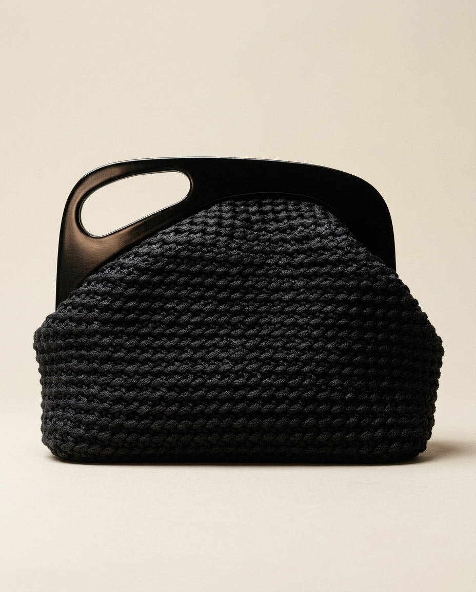 Noir Clutch — handvirkad väska i Bomull · Trähandtag från Noal Atelier
