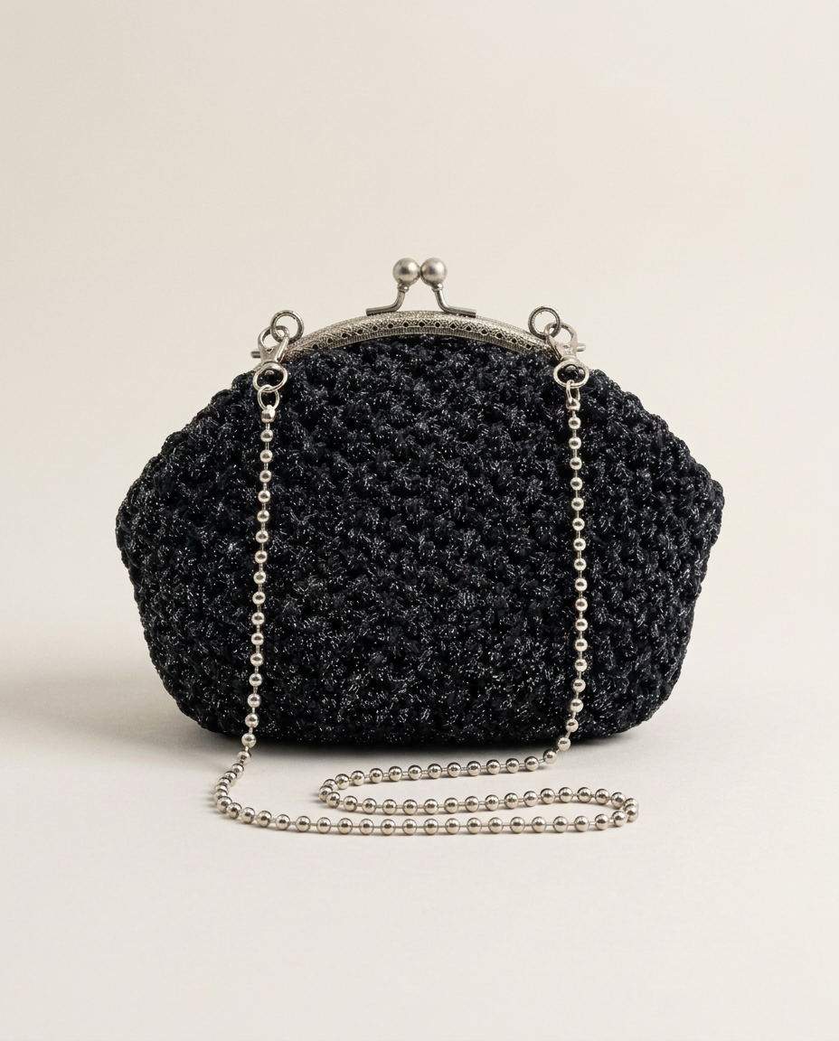 Midnight Ball Bag — handvirkad väska i Glittergarn · Silverdetaljer från Noal Atelier