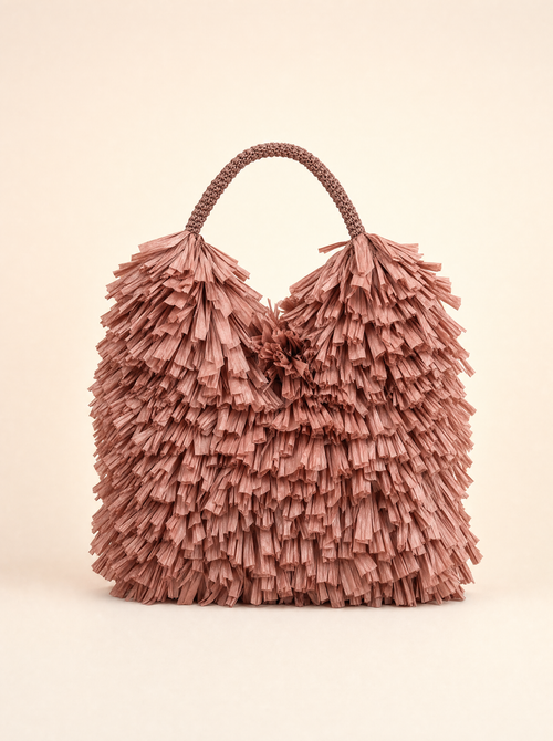 Madrina – handgjord gammelrosa väska med lager av frans